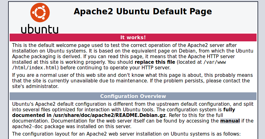 Web page of Apache server running in a container. Web page of Apache server running in a container