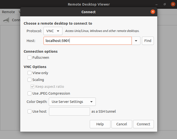 Entering connection information in Vinagre Entering connection information in Vinagre