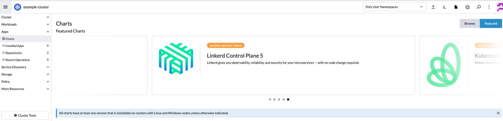 Rancher project navigation bar - Apps highlighted Rancher project navigation bar - Apps highlighted