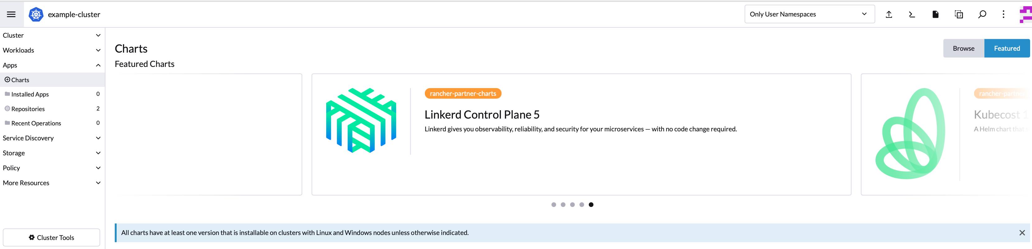 Rancher project navigation bar - Apps highlighted Rancher project navigation bar - Apps highlighted