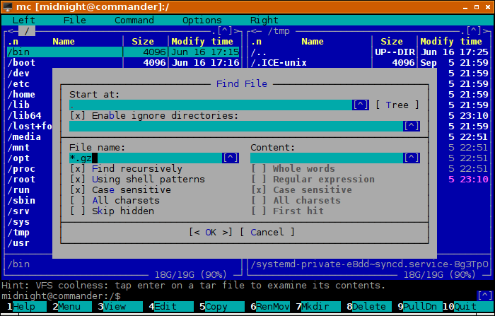Midnight Commander - Find File Dialog Midnight Commander - Find File Dialog