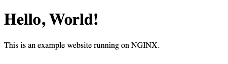 Example web page hosted on NGINX. Example web page hosted on NGINX.