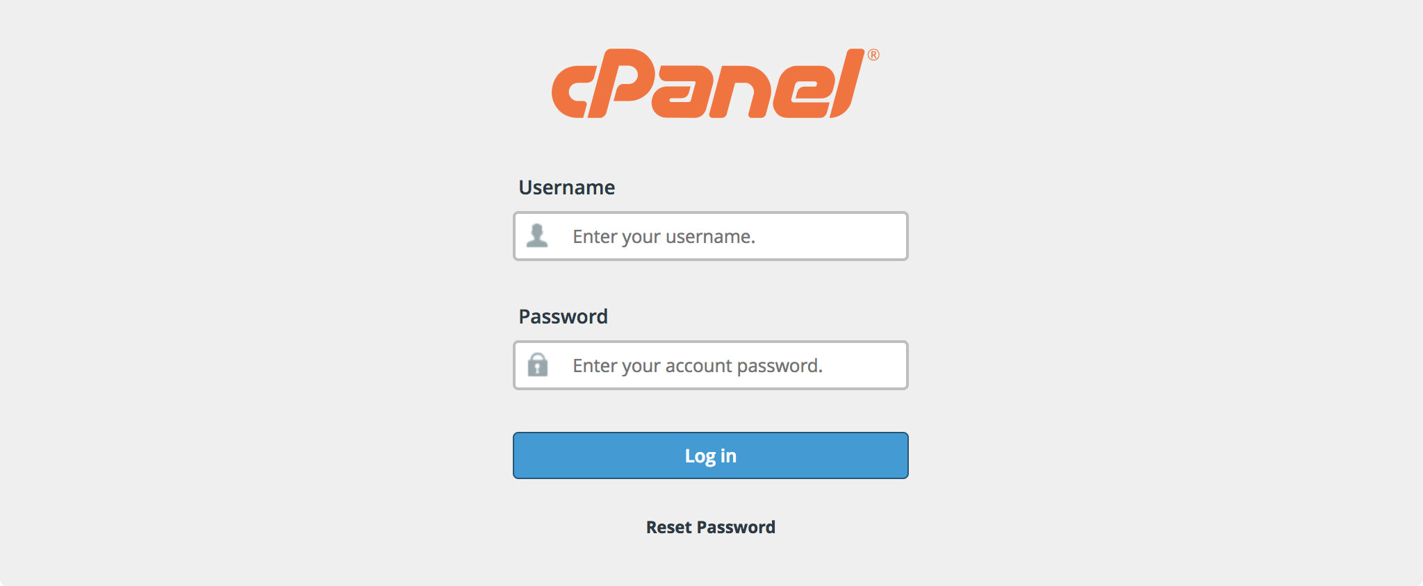 cPanel login page. cPanel Login Page