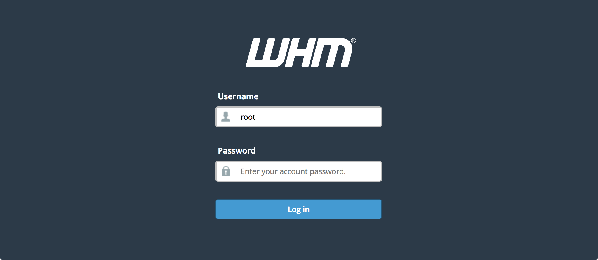 WHM login page. WHM Login Page
