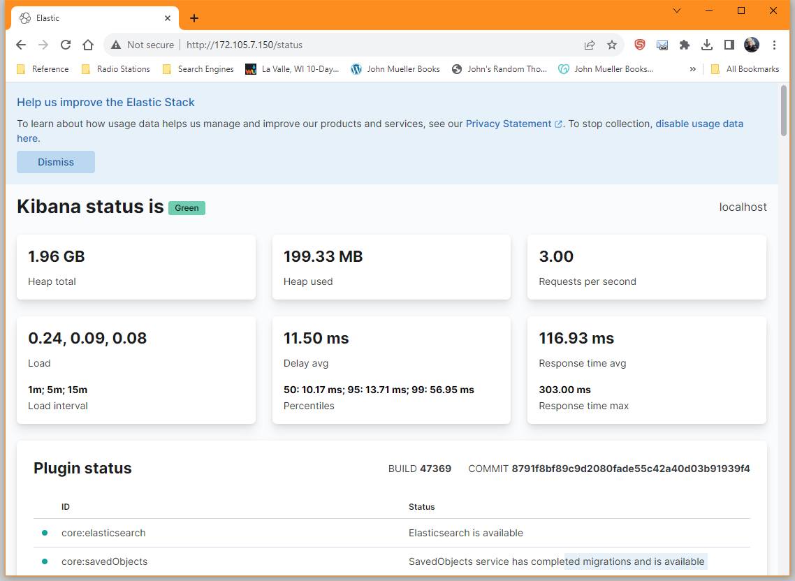 Screenshot of the Kibana dashboard Screenshot of the Kibana dashboard