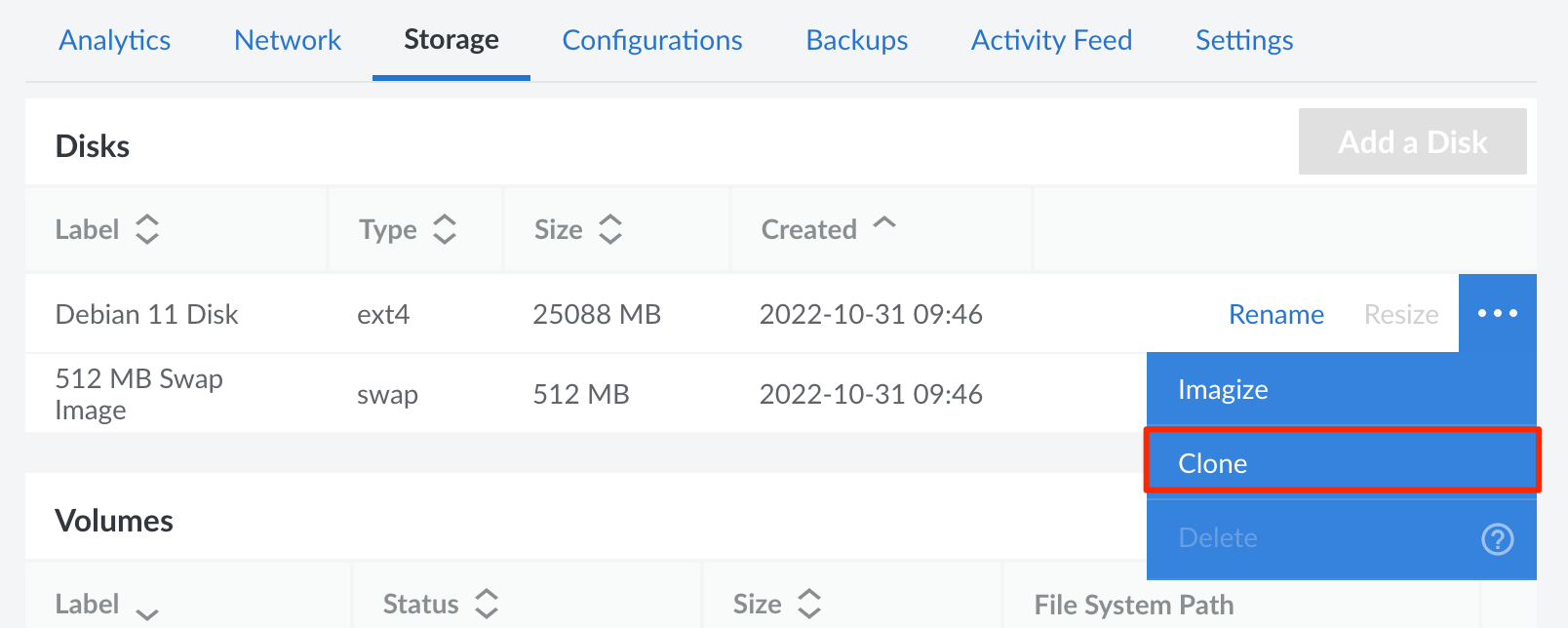 Screenshot of the Storage tab Screenshot of the Storage tab