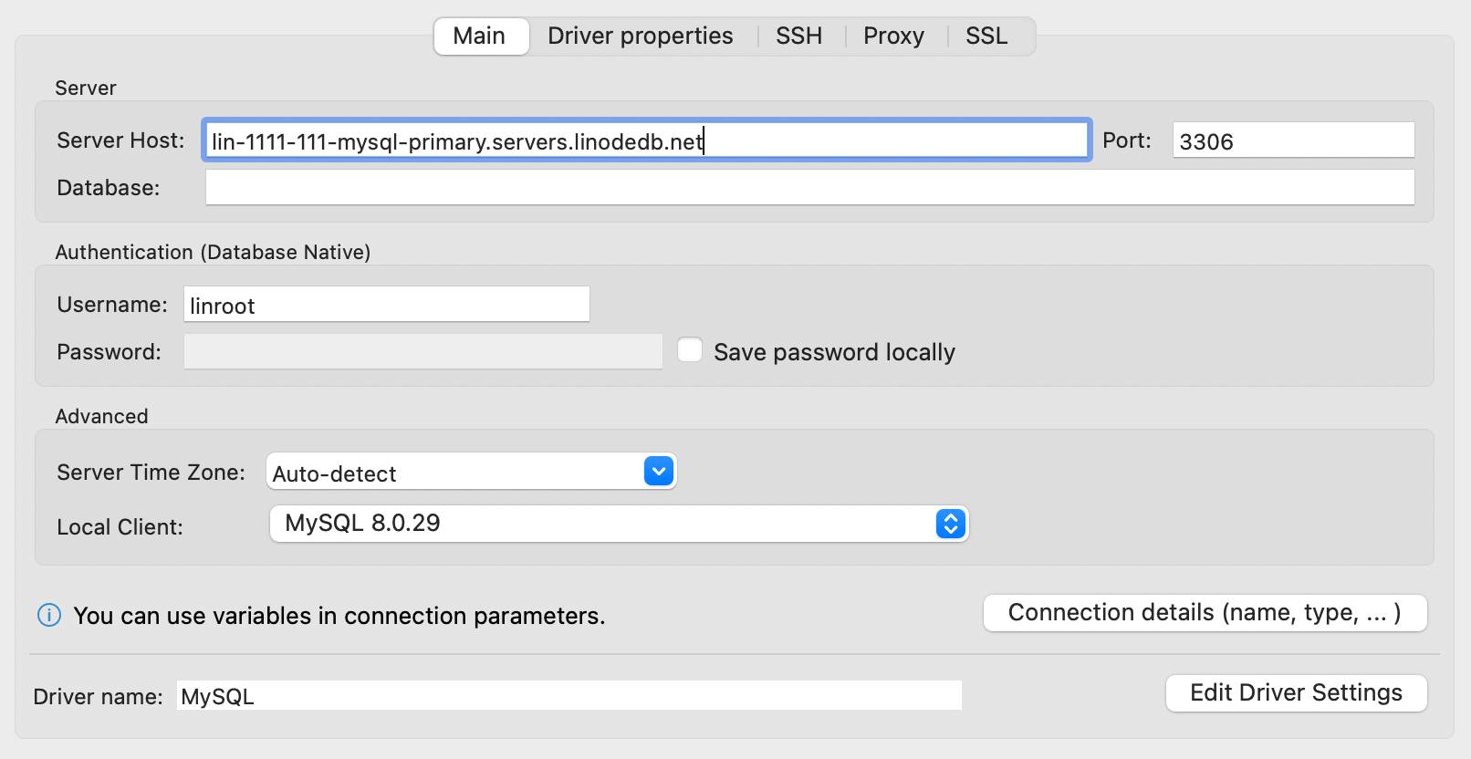 Screenshot of DBeaver’s MySQL connection settings. Screenshot of DBeaver’s MySQL connection settings.