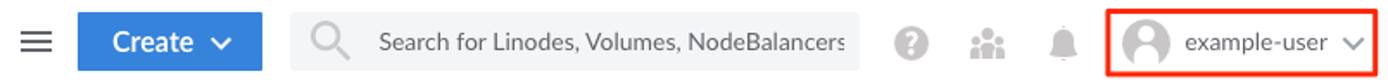 The username dropdown link on the Cloud Manager The username dropdown link on the Cloud Manager